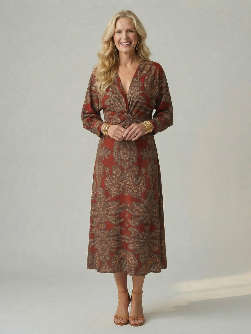 Falune – Elegant Printed Wrap Midi Dress