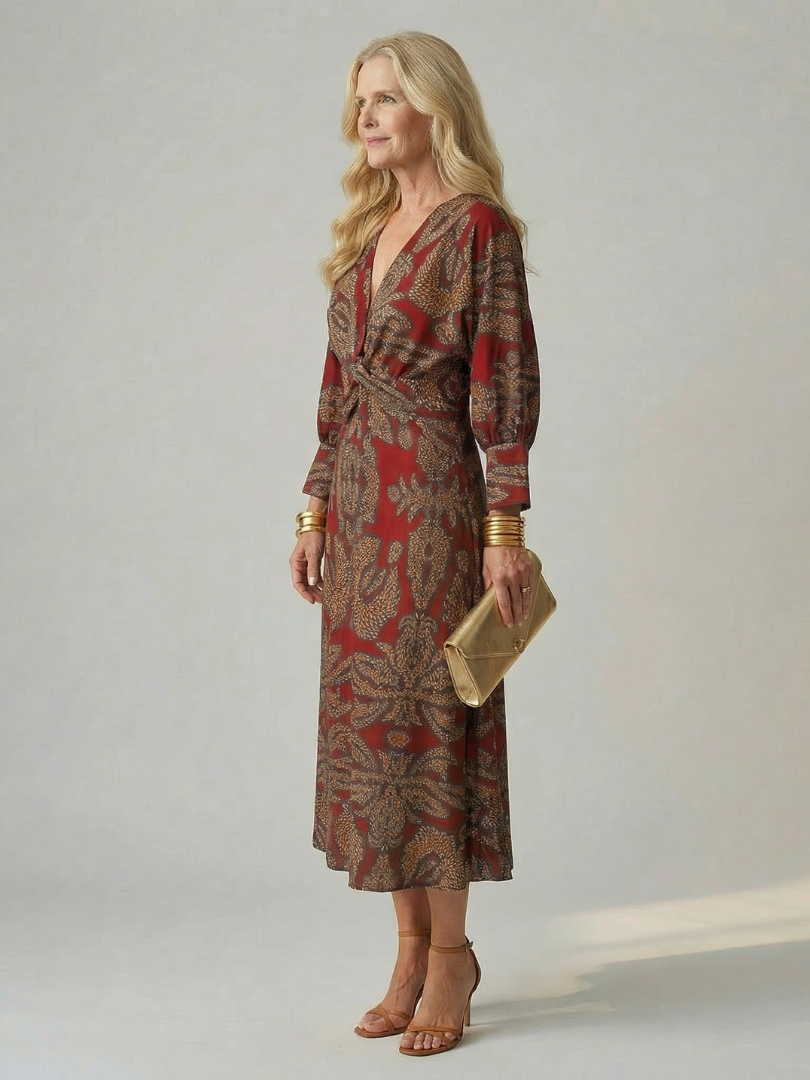 Falune – Elegant Printed Wrap Midi Dress