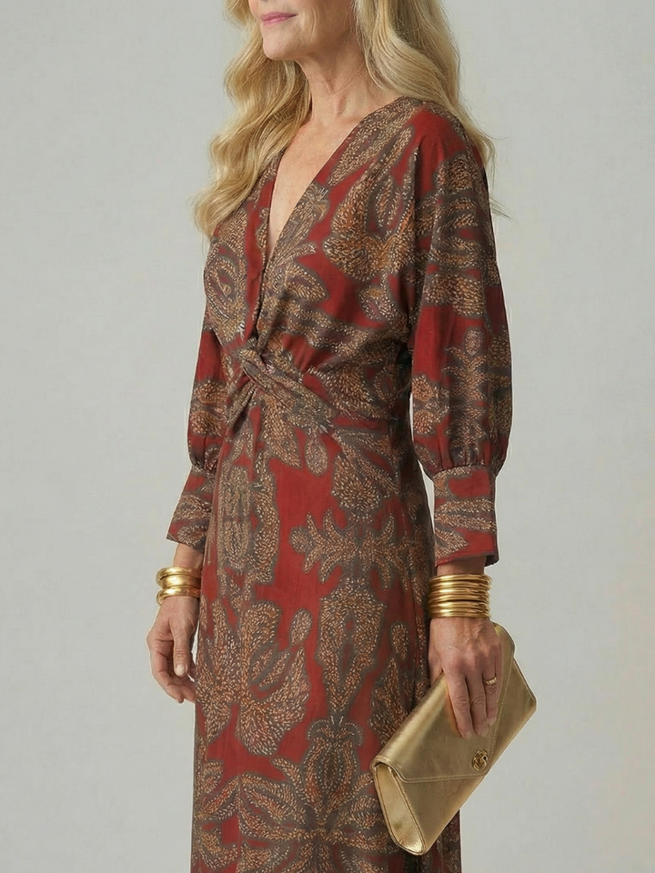 Falune – Elegant Printed Wrap Midi Dress
