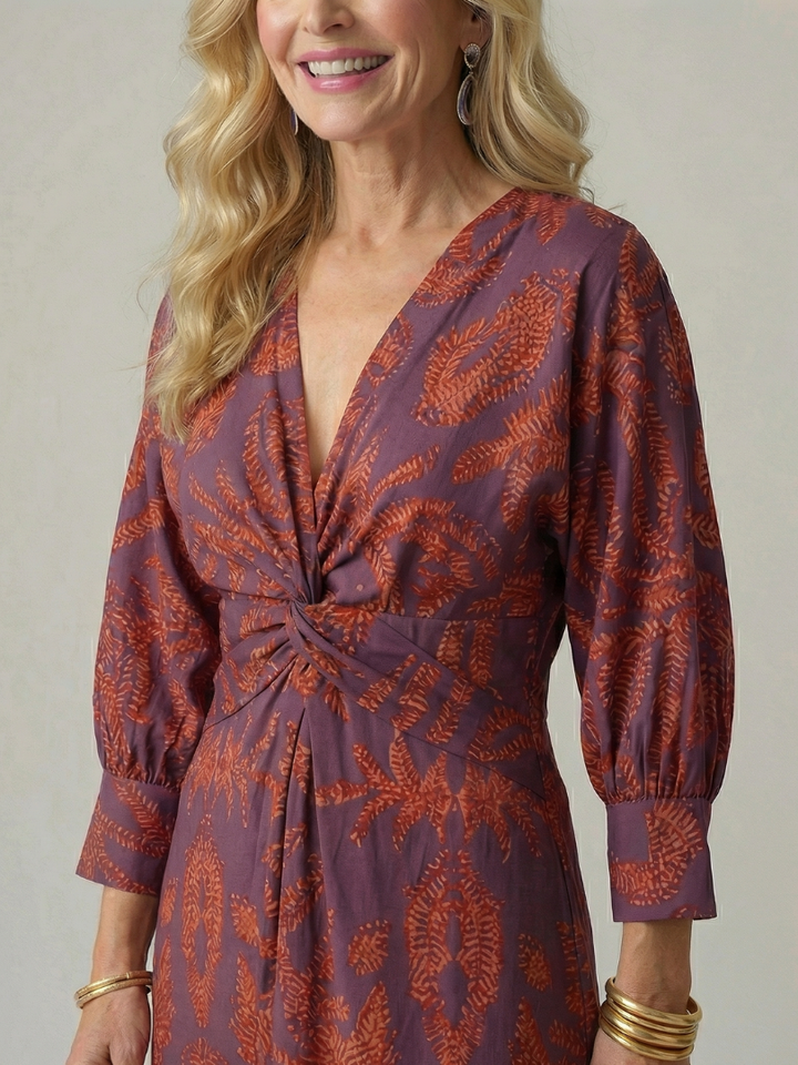 Falune – Elegant Printed Wrap Midi Dress