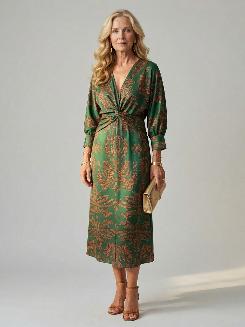 Falune – Elegant Printed Wrap Midi Dress