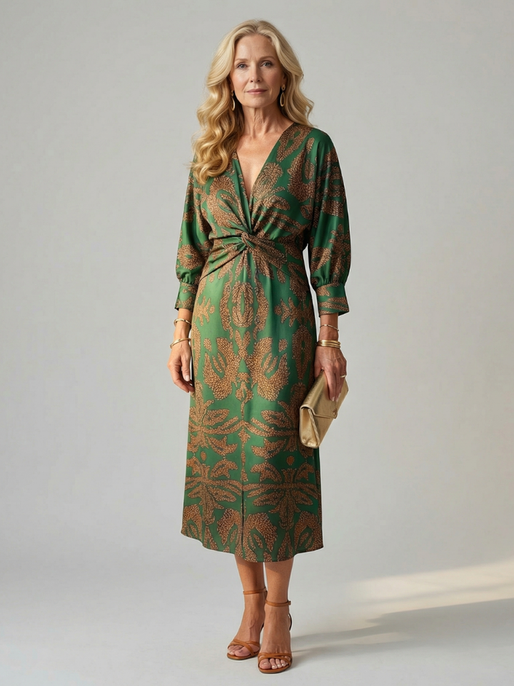 Falune – Elegant Printed Wrap Midi Dress