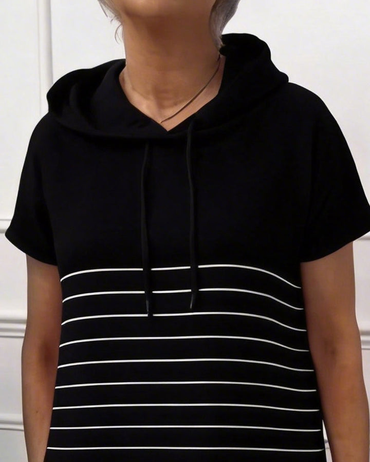 Gavellea – Striped Hooded Dress, Modern Elegance
