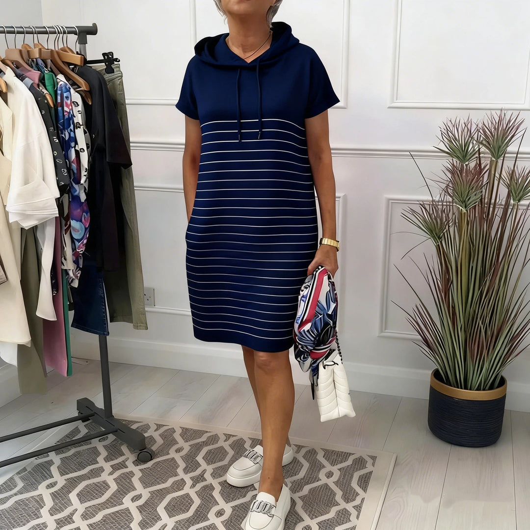 Gavellea – Striped Hooded Dress, Modern Elegance