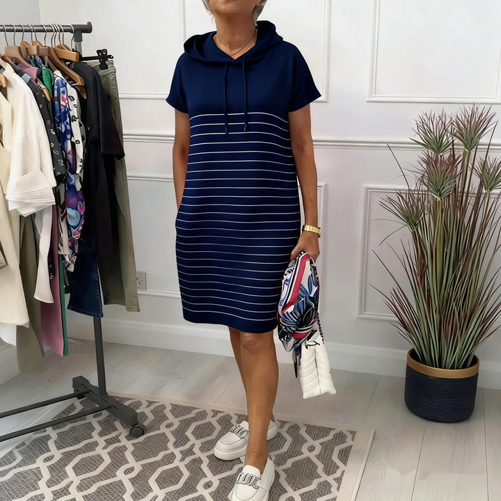 Gavellea – Striped Hooded Dress, Modern Elegance