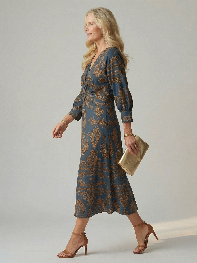 Falune – Elegant Printed Wrap Midi Dress