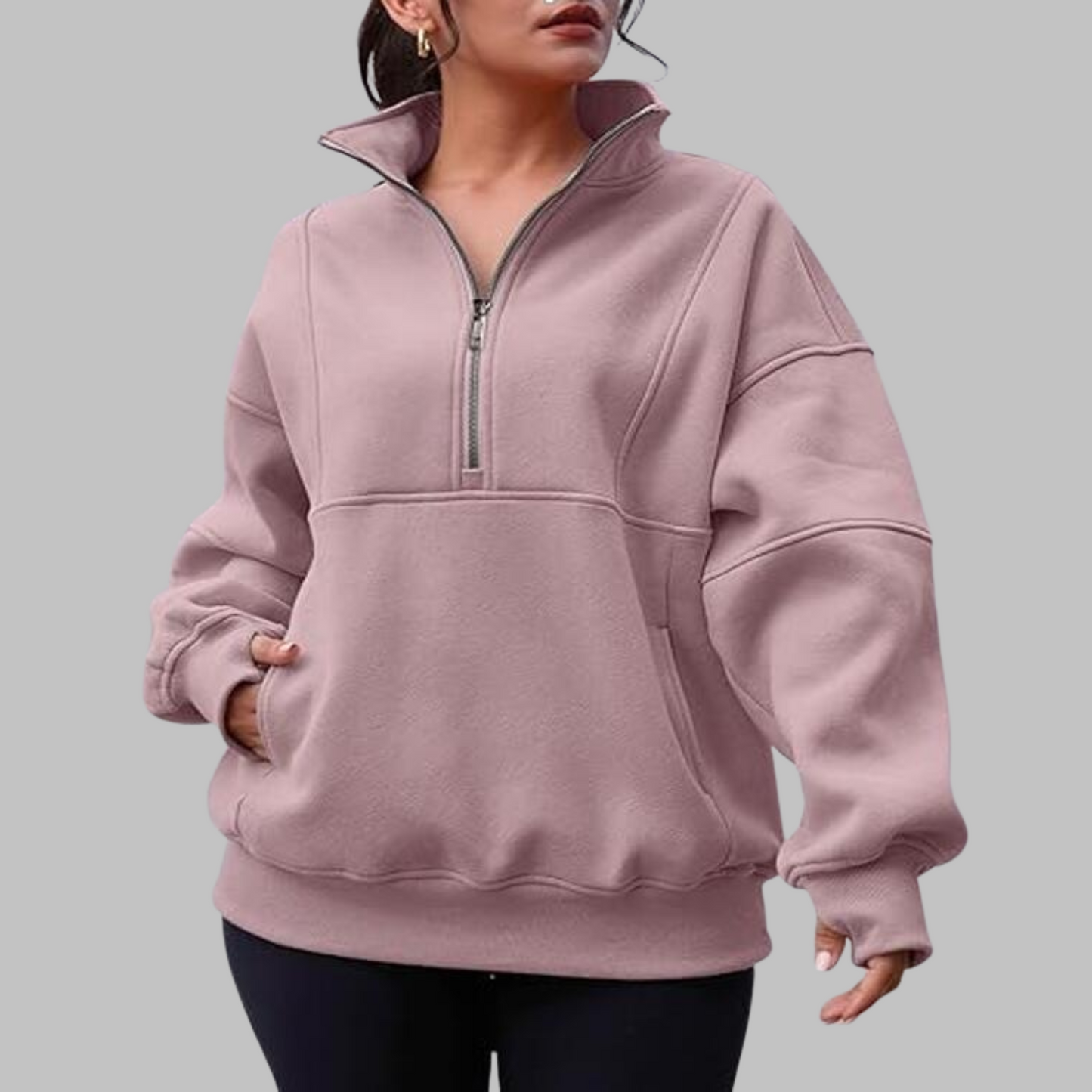 PSALM™ - Comfy Collar Half Zip Oversized Long Sleeve Sweatshirt
