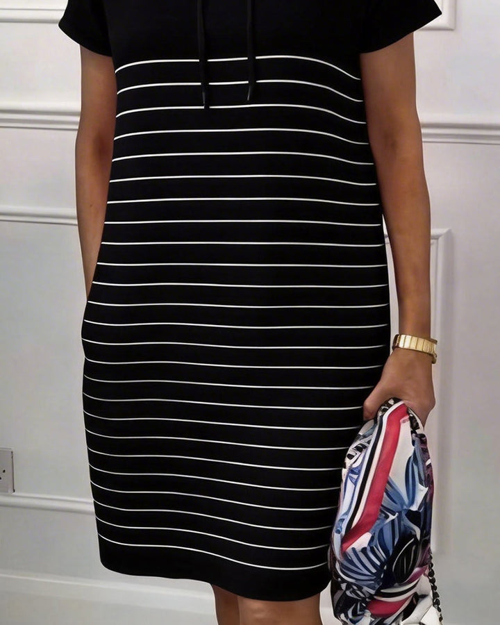 Gavellea – Striped Hooded Dress, Modern Elegance