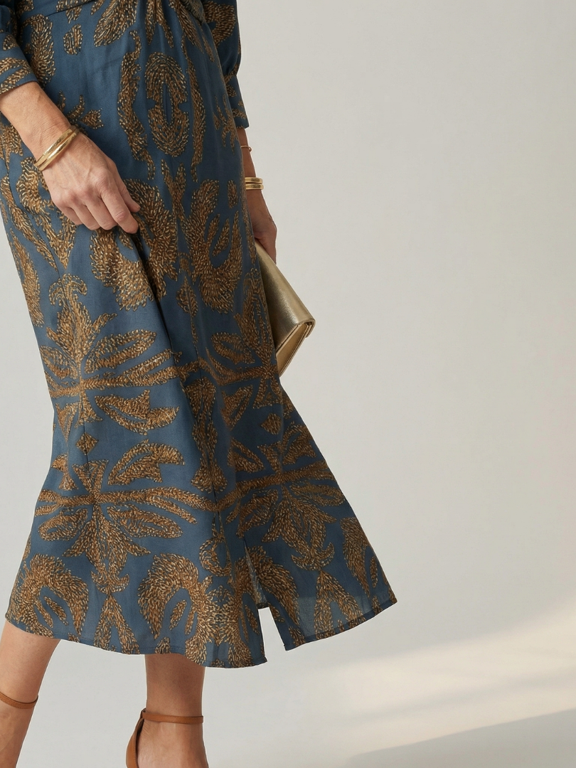 Falune – Elegant Printed Wrap Midi Dress