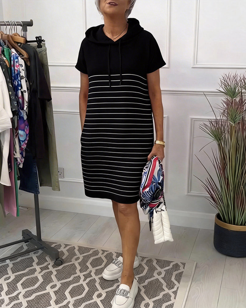 Gavellea – Striped Hooded Dress, Modern Elegance