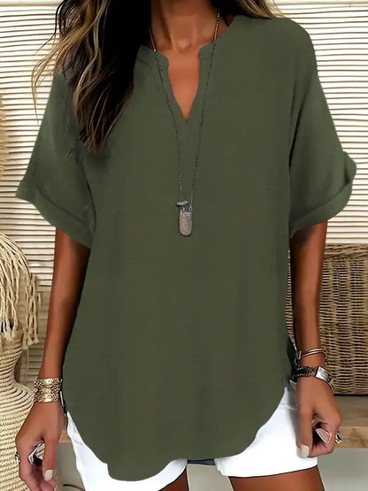 SEREIA™ - Casual Plain Short Sleeve Blouse