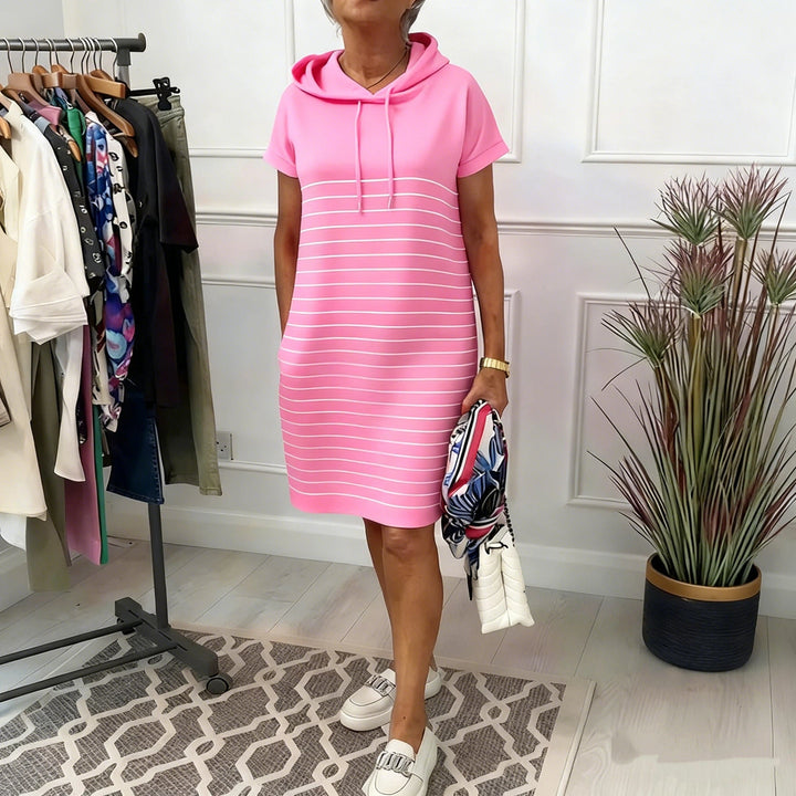 Gavellea – Striped Hooded Dress, Modern Elegance