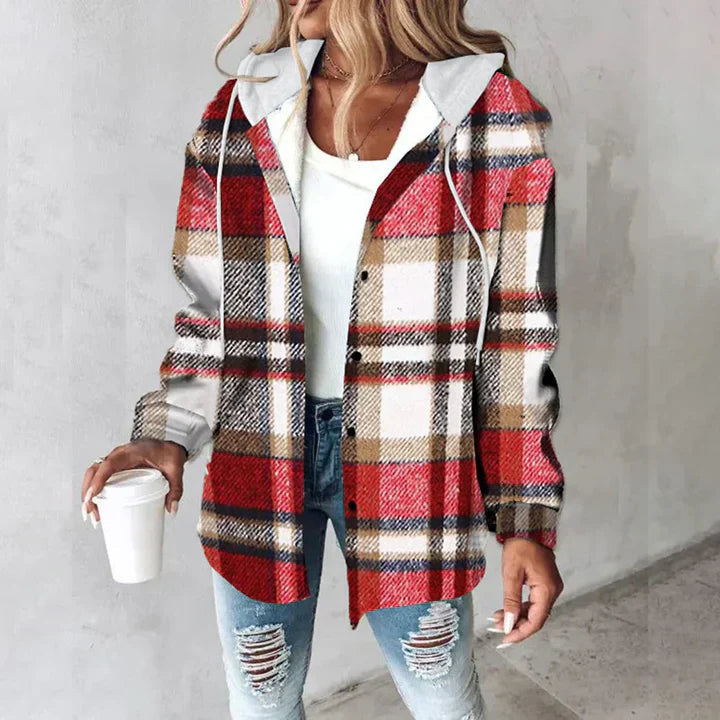 PAIGE™ - Chic Plaid Long-Sleeve Button Down Hooded Jacket